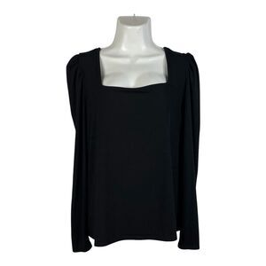 Eloquii Women's Dressy Knit Top Plus Size 18/20 Black Square Neck Long Sleeve